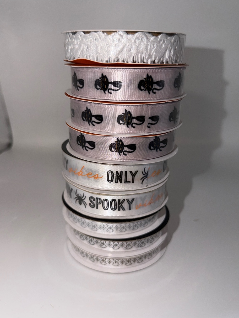 Halloween Wired Ribbon Spool Bundle Lot Spooky Vibes Black Cat Craft Destash - Picture 3 of 5